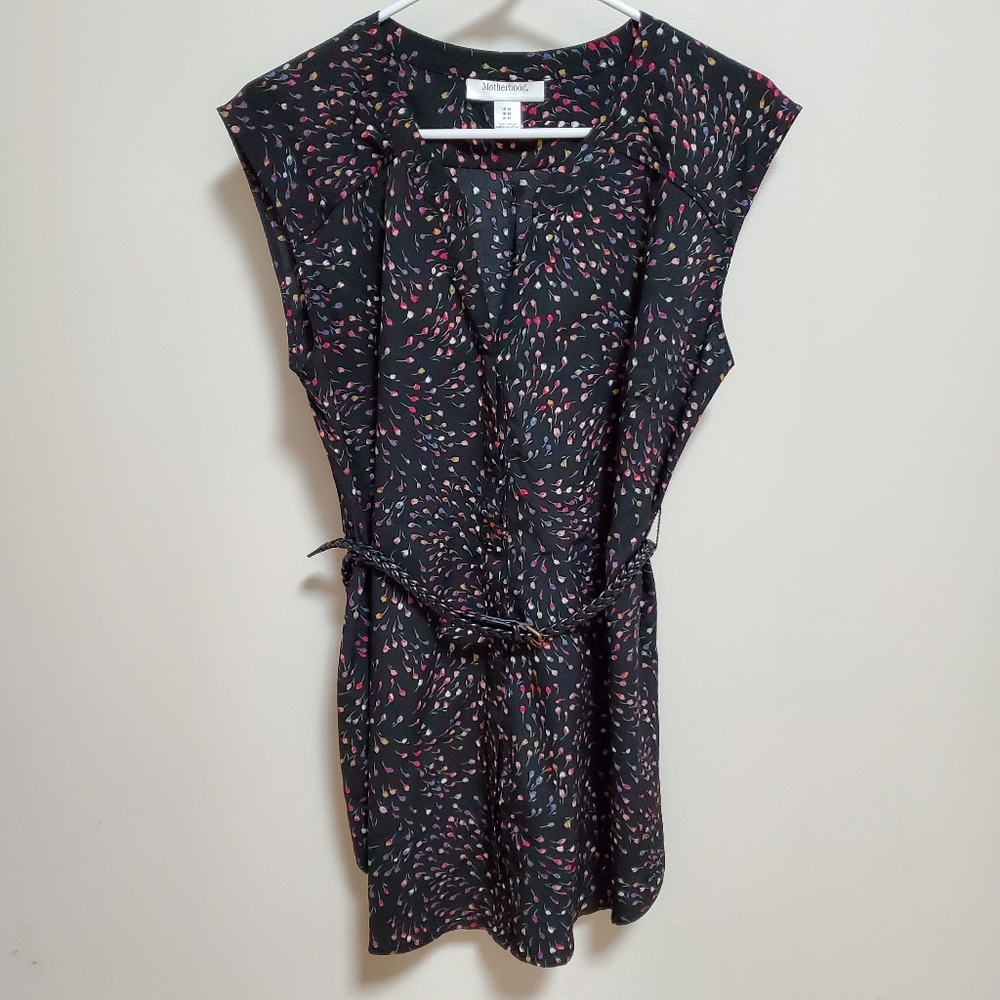 Motherhood | Black Floral Sleeveless Belted Top M